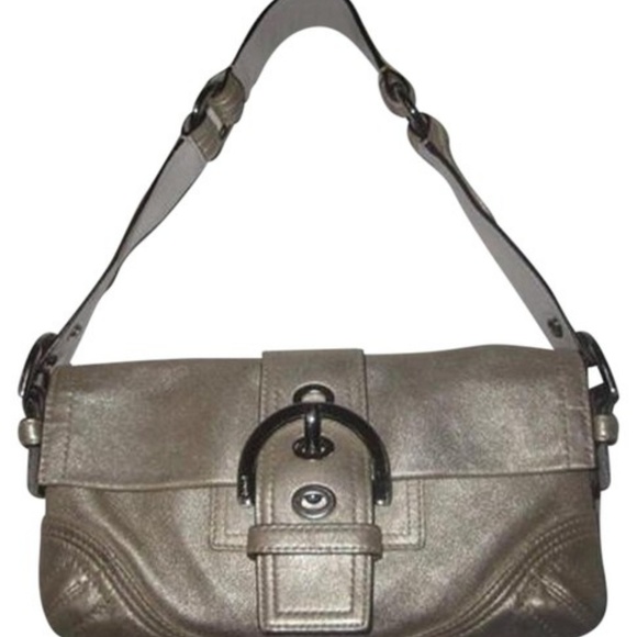 COACH Muted Gold Suede & Leather Soho Baguette